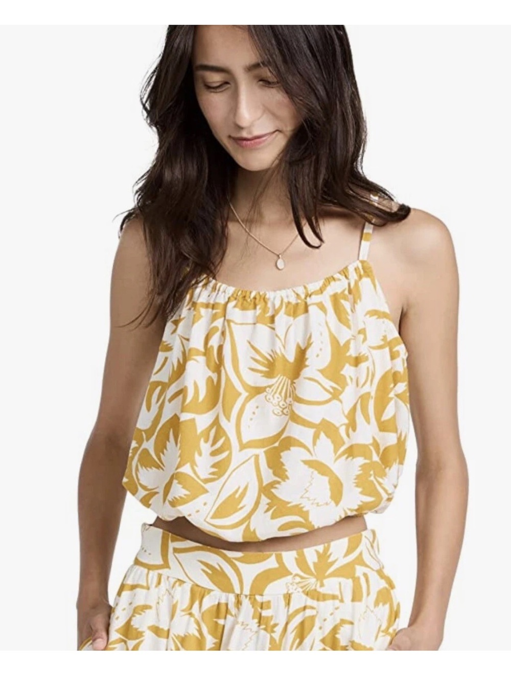 Madewell Tank Top Linen-Blend Meriden Crop Cami Tie Tropical Floral Size XL